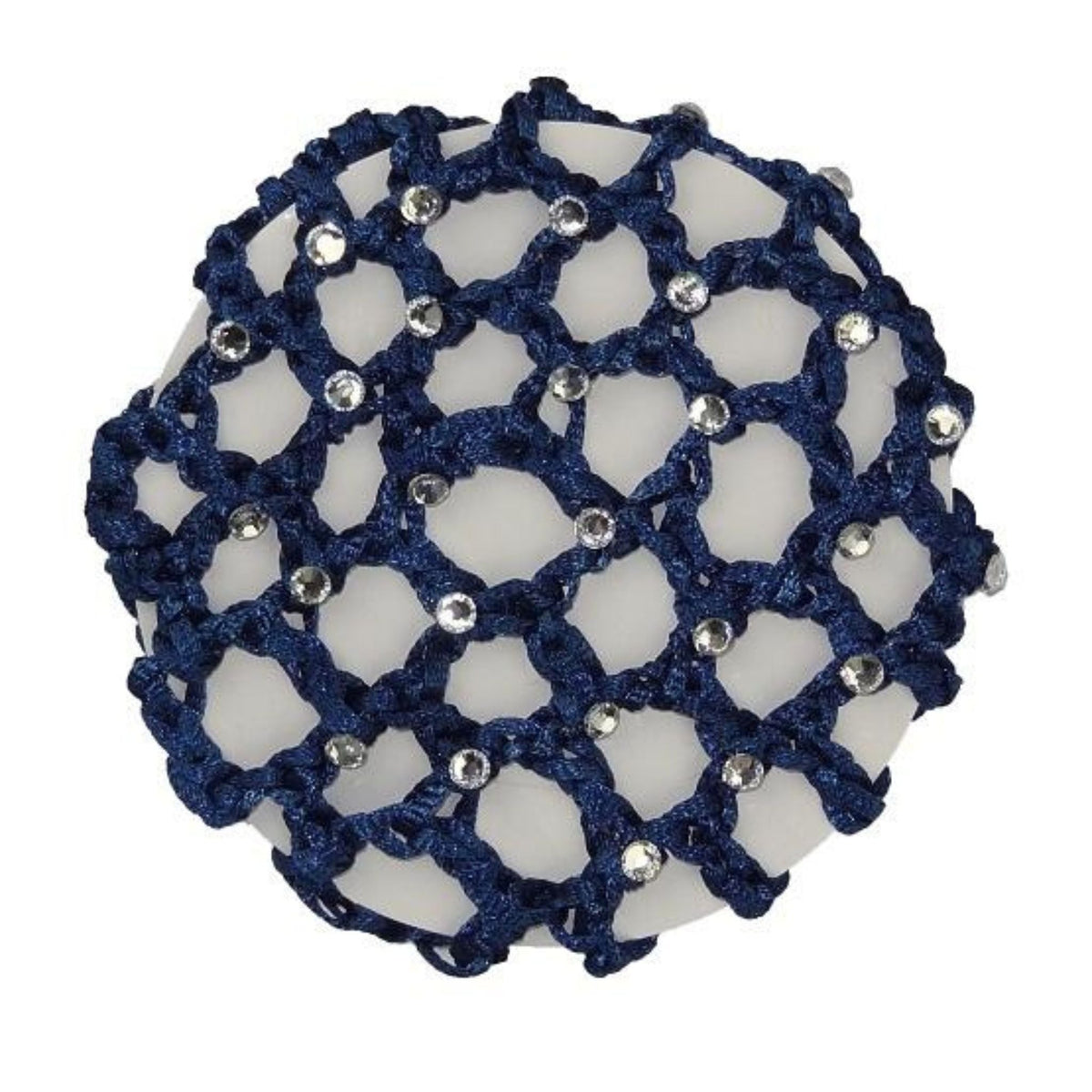 Navy Hair Net With Numerous Clear Diamantes, On Circular Piece Of Card.