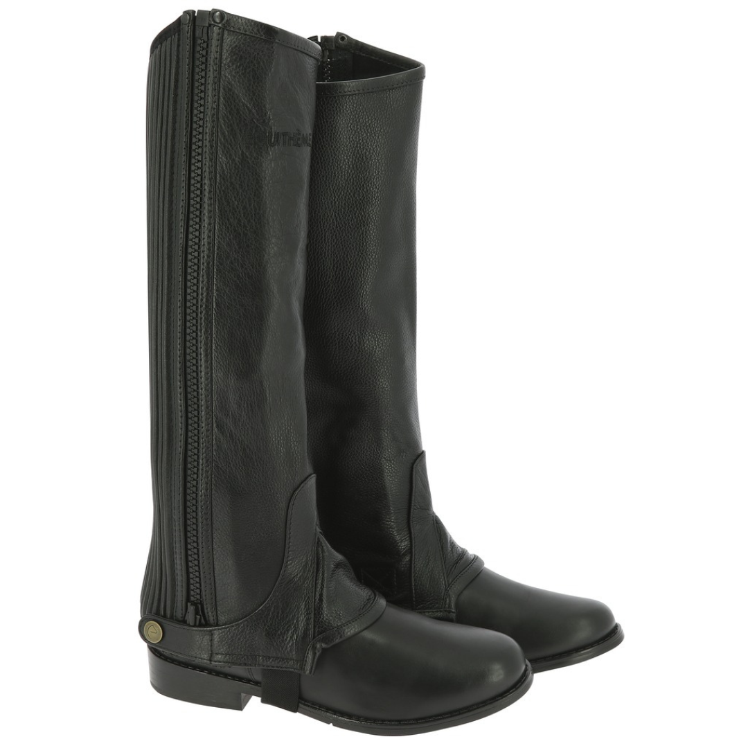 Brown leather half chaps with zip