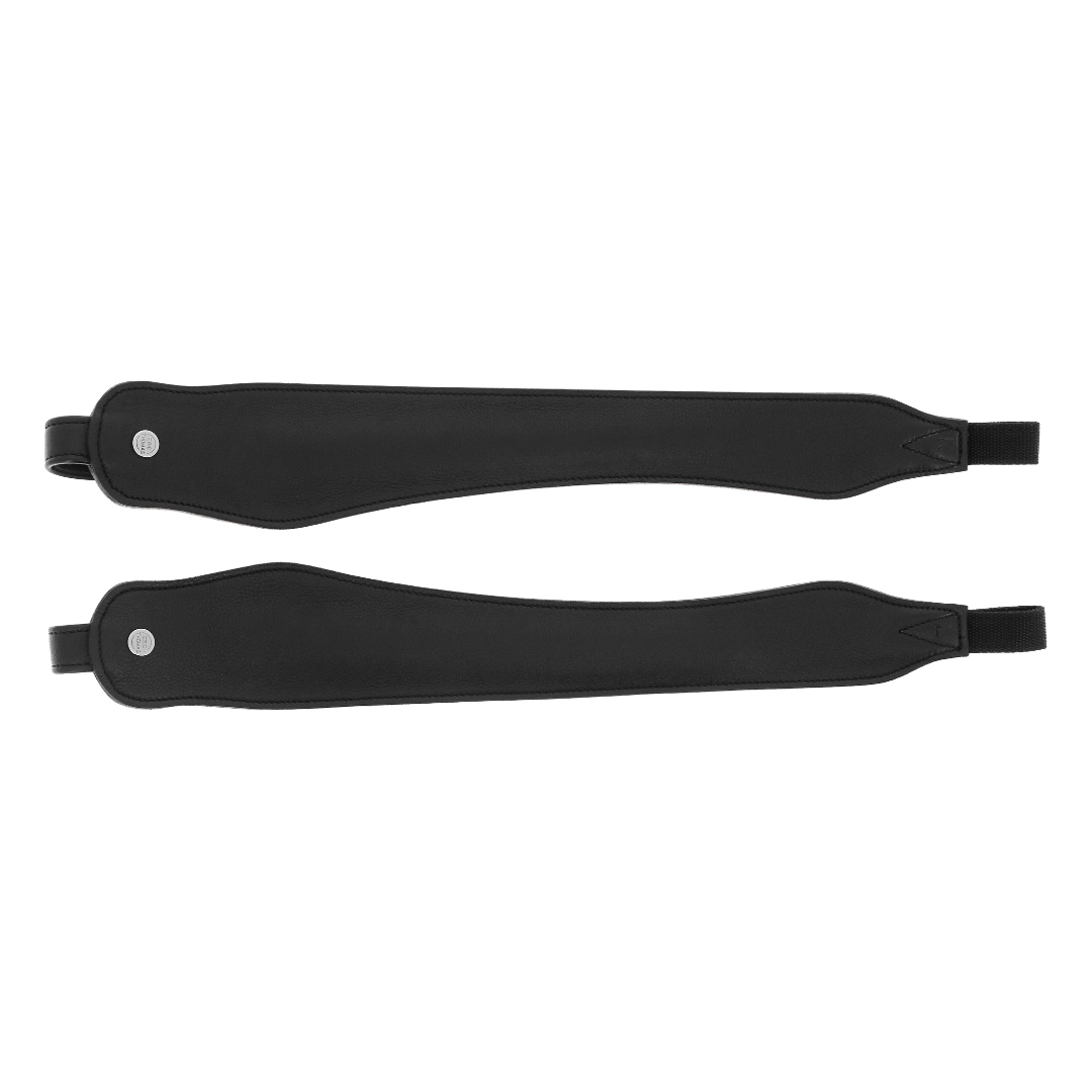 Wide stability close contact stirrup leathers in black and havana