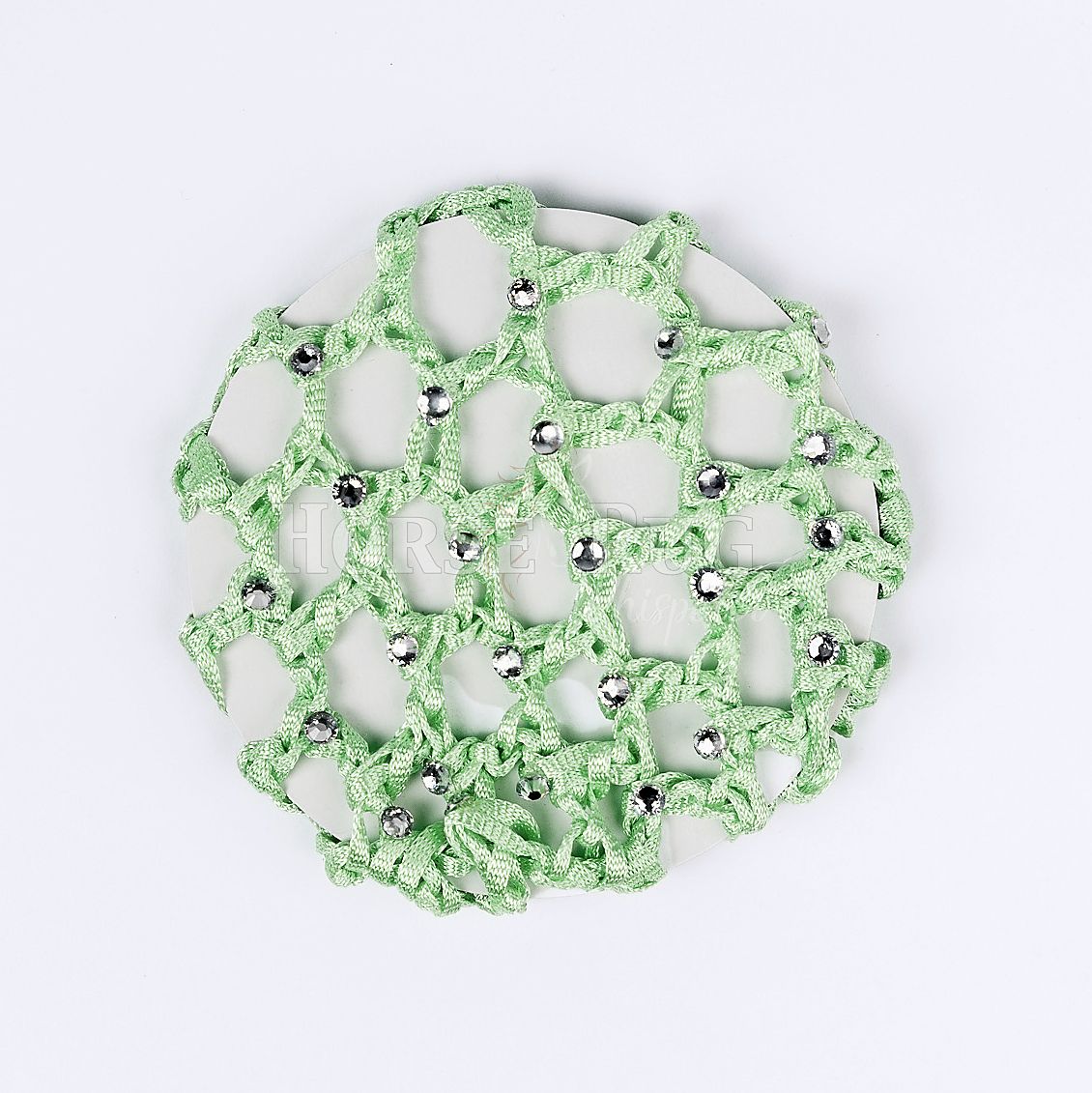 Mint green crocheted hair net with diamantes