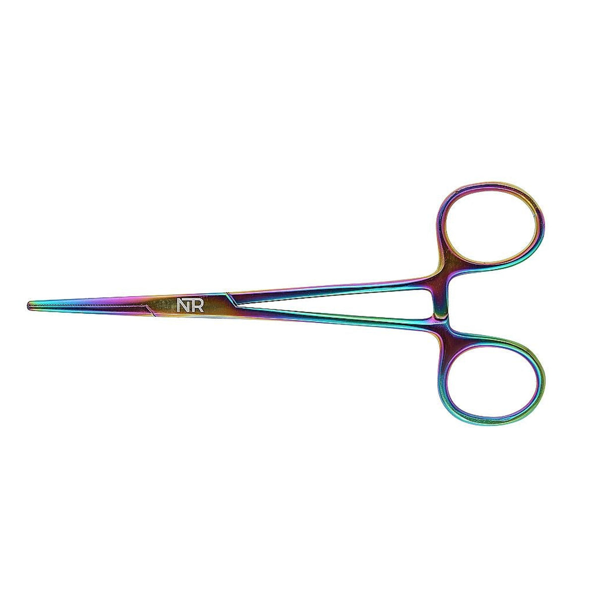 Rainbow holographic quick clamps with thin end and finger holds.