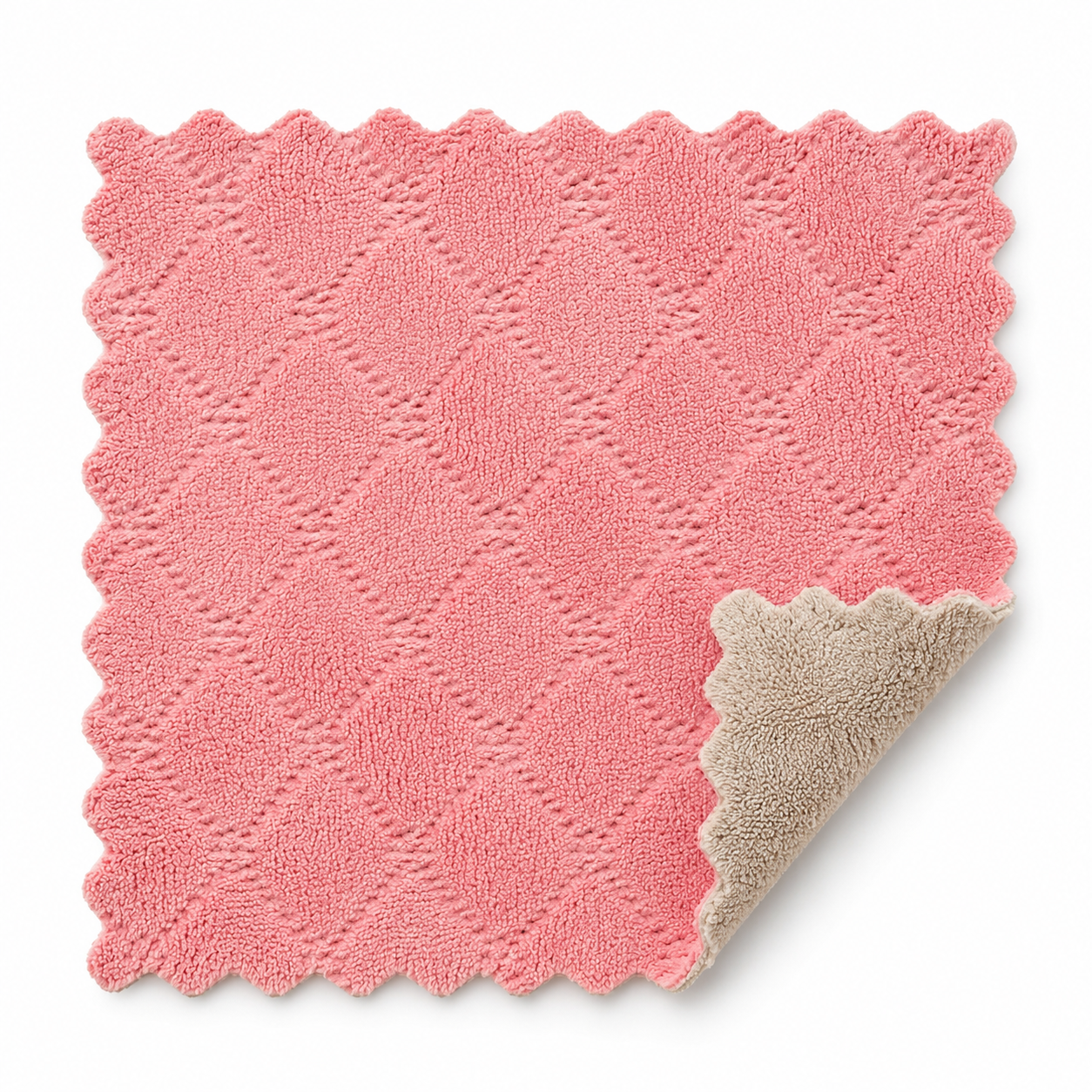 ScallopedPinkMicrofibreClothwithBeigeReverse