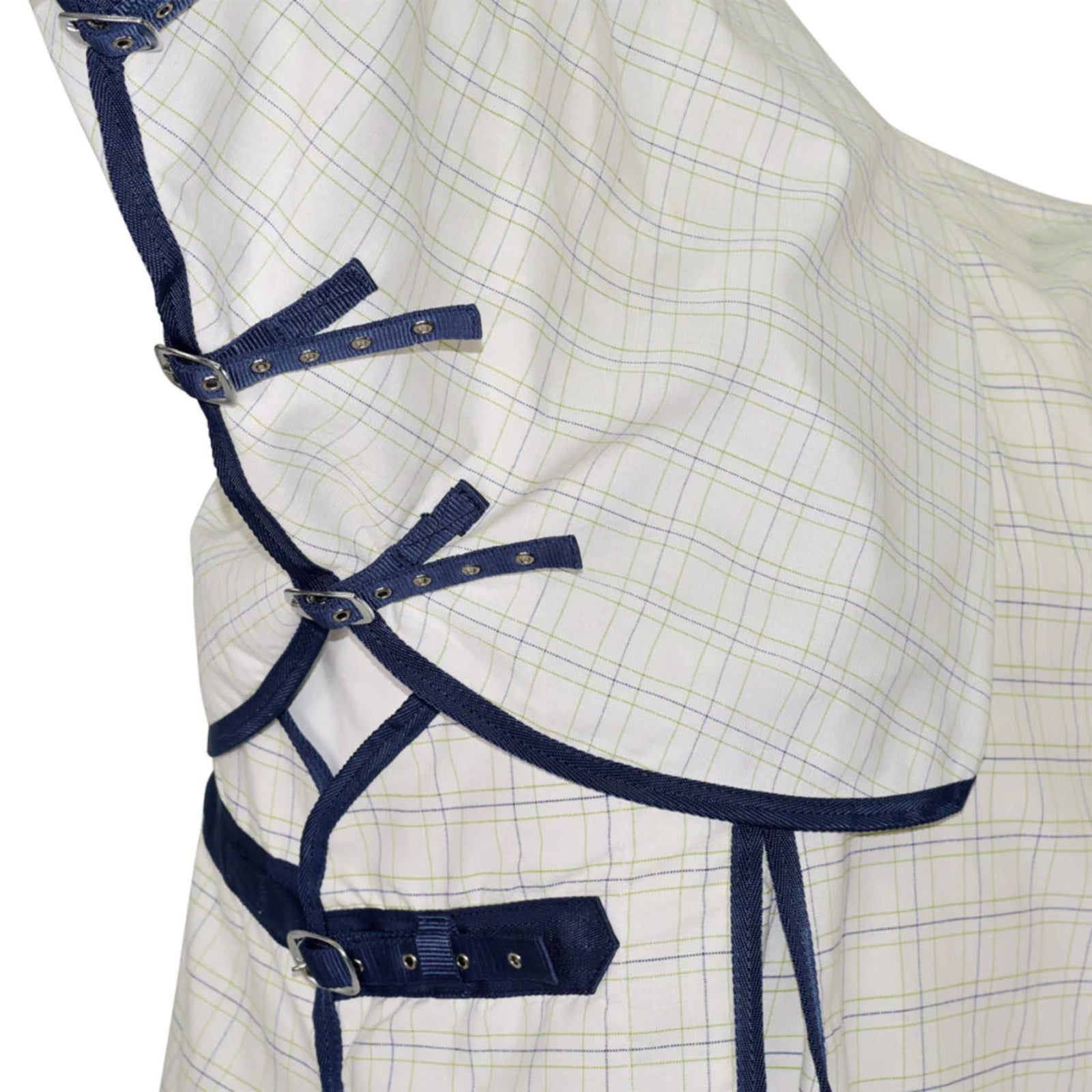 Cotton combo with navy blue lining from side view.