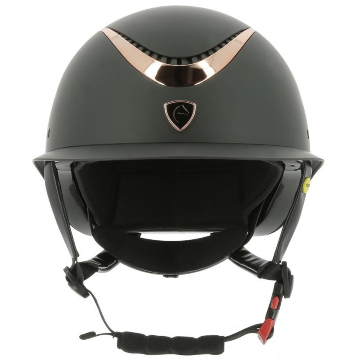 matt black horse riding helmet with rose gold and mips