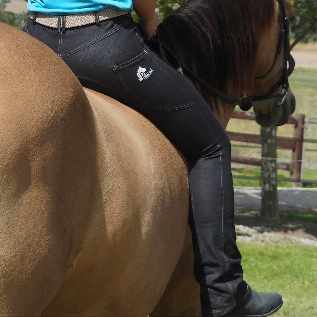 Black Bootleg Denim Riding Jeans